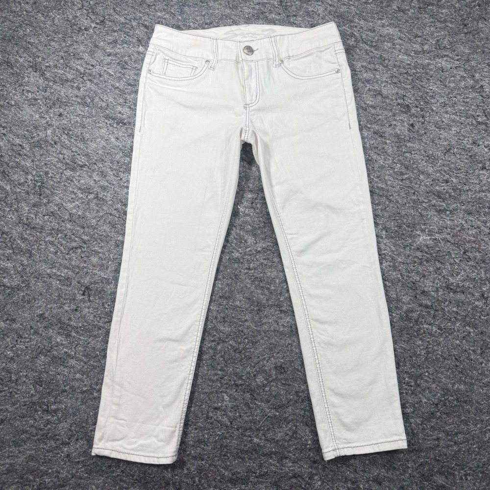 Seven7 Womens White Skinny Jeans Gray Contrast Stitch Mid Rise Stretch Size 29
